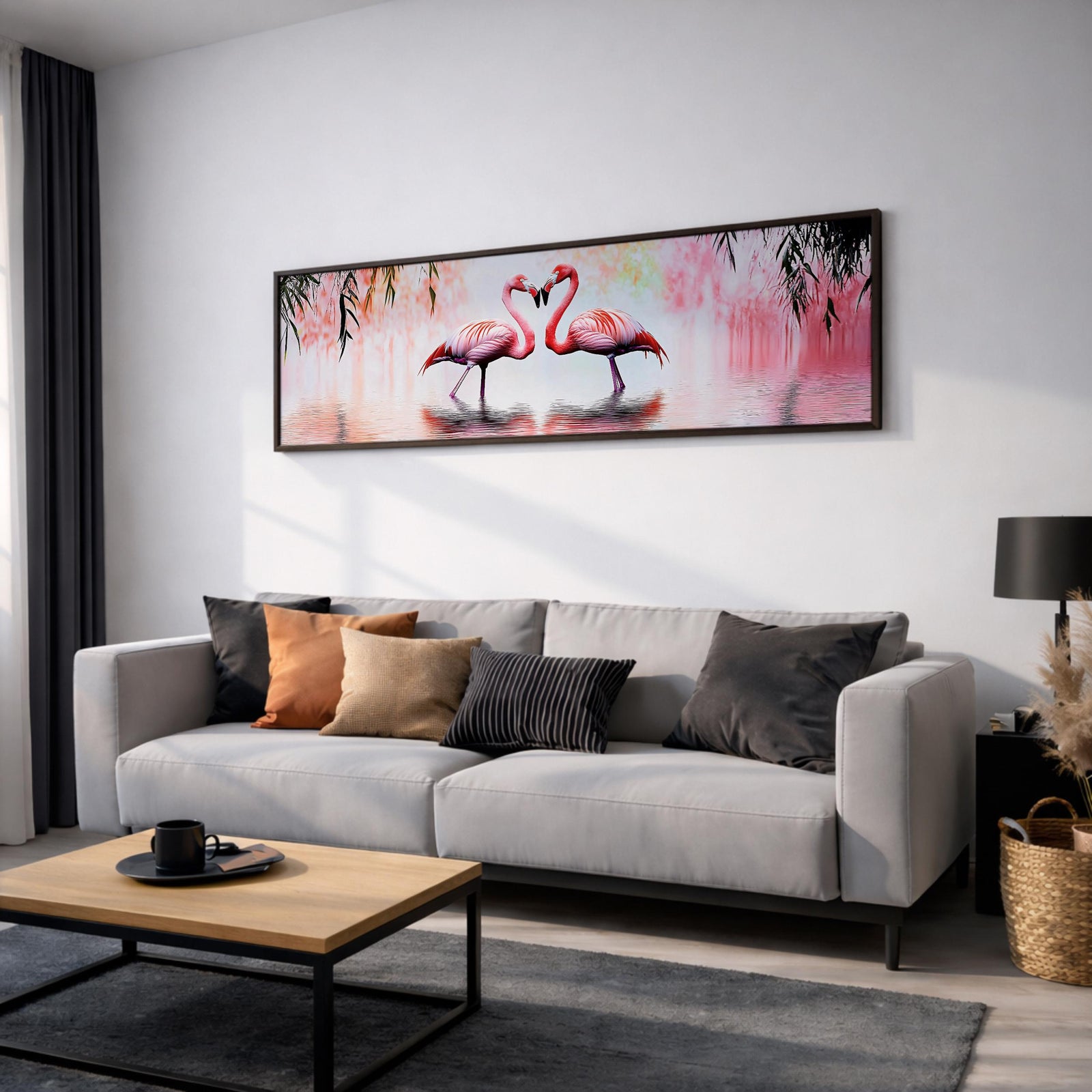 Pink Flamingo Wall Art Print: Tropical Birds Panoramic Decor (Digital / Canvas / Framed)
