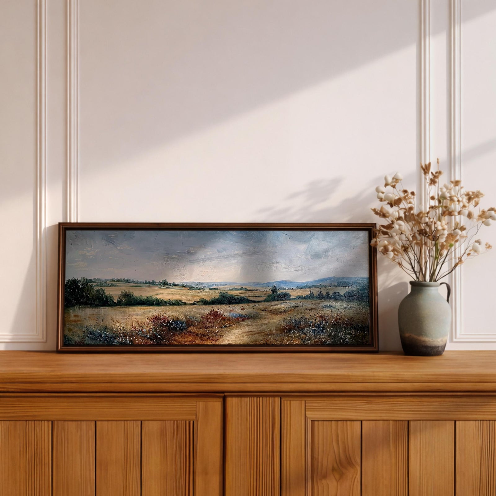 Wildflower Landscape Wall Art Print: Countryside Meadow Decor (Digital / Canvas / Framed)