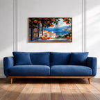Mediterranean Window Art Print: Coastal Orange Tree View (Digital / Print / Canvas / Framed)