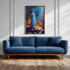 Our Lady of Lourdes Wall Art Marian Apparition Framed Canvas Colorful Candlelit Catholic Decor