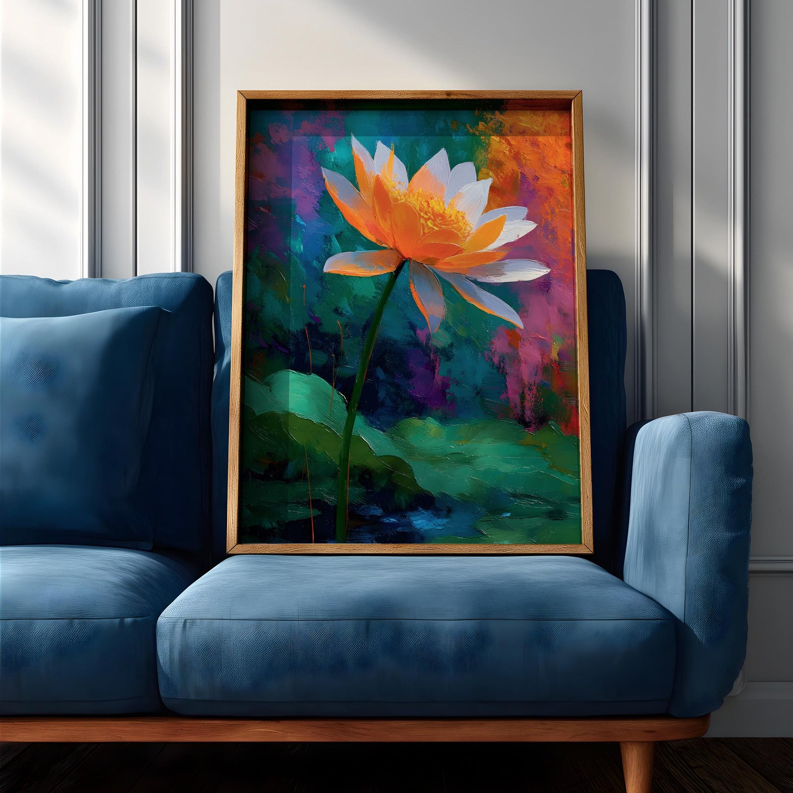 Lotus Flower Wall Art Water Lily Framed Canvas Pond Botanical Serenity Zen Spa Decor
