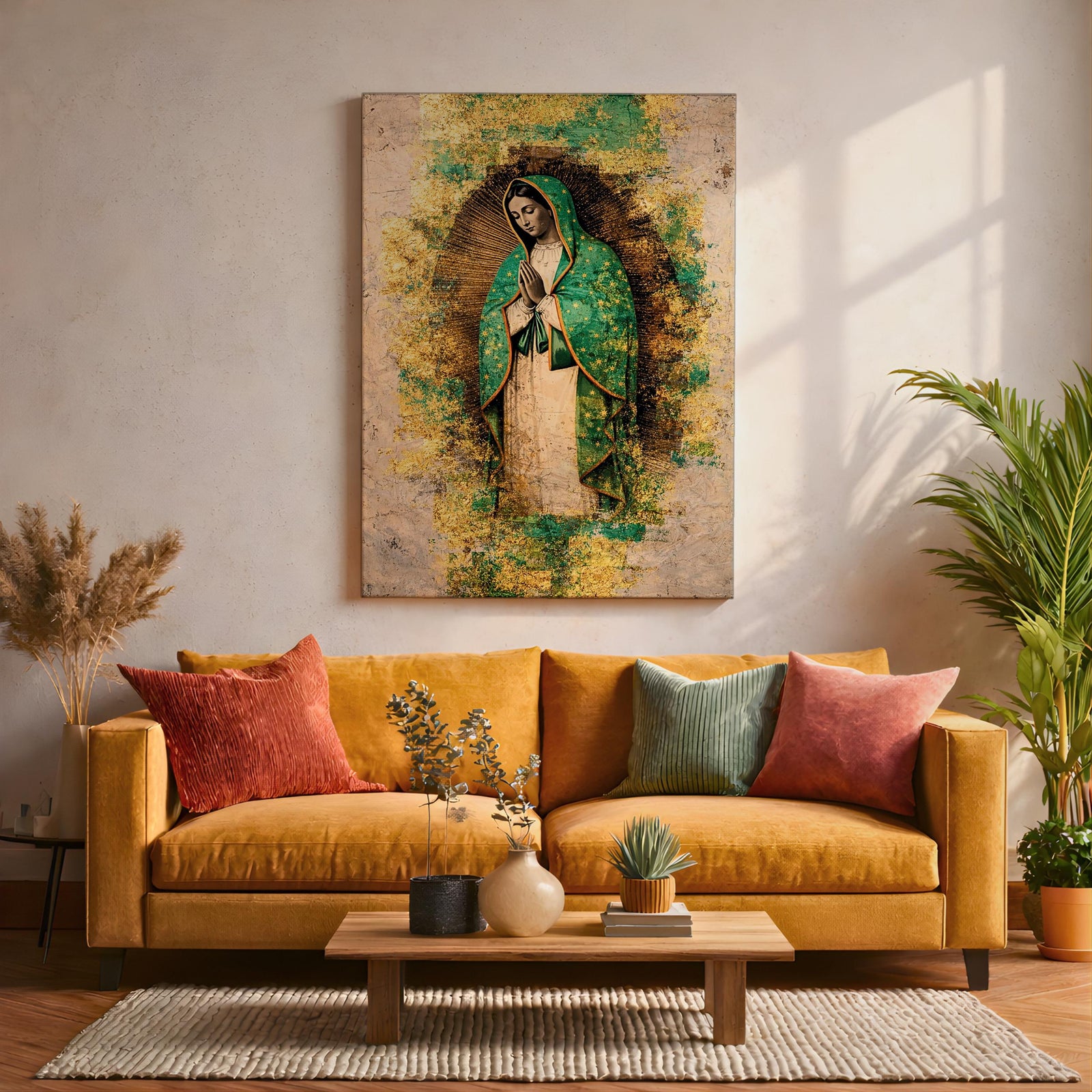 Our Lady of Guadalupe Wall Art Virgencita Maria Framed Canvas Abstract Mexican Catholic Decor