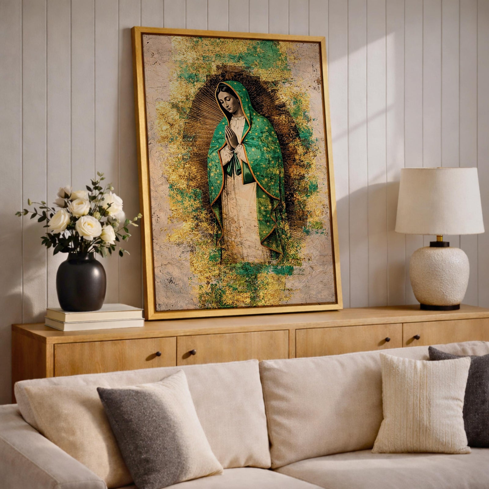 Our Lady of Guadalupe Wall Art Virgencita Maria Framed Canvas Abstract Mexican Catholic Decor