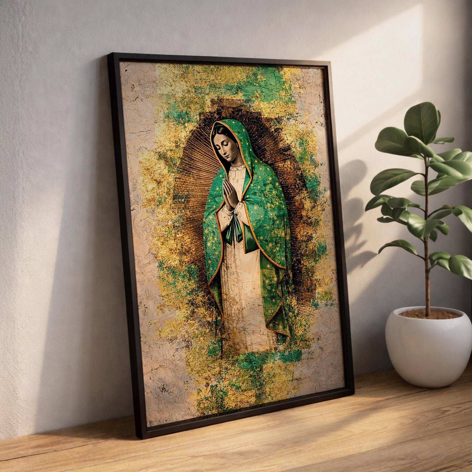 Our Lady of Guadalupe Wall Art Virgencita Maria Framed Canvas Abstract Mexican Catholic Decor