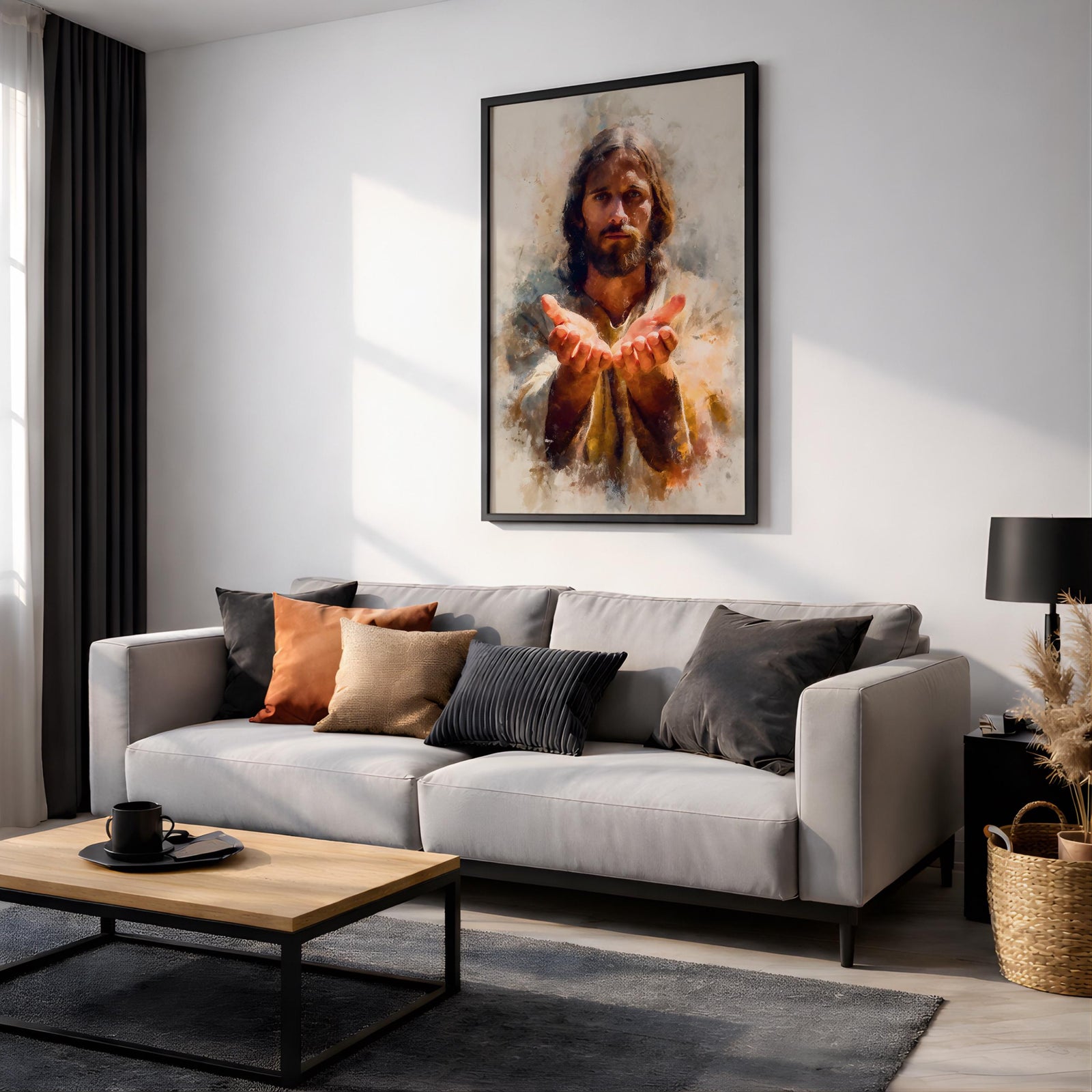 Jesus Wall Art Christ The Redeemer Framed Canvas Open Hands Christian Boho Decor