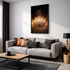 Chandelier Wall Art Crystal Lighting Framed Canvas Luxury Gold Elegant Classic Statement Wall Decor
