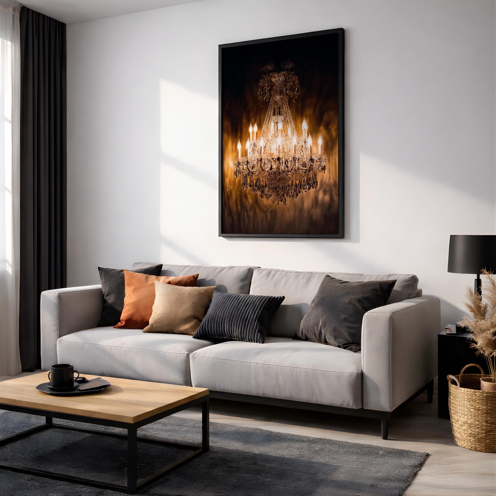 Chandelier Wall Art Crystal Lighting Framed Canvas Luxury Gold Elegant Classic Statement Wall Decor