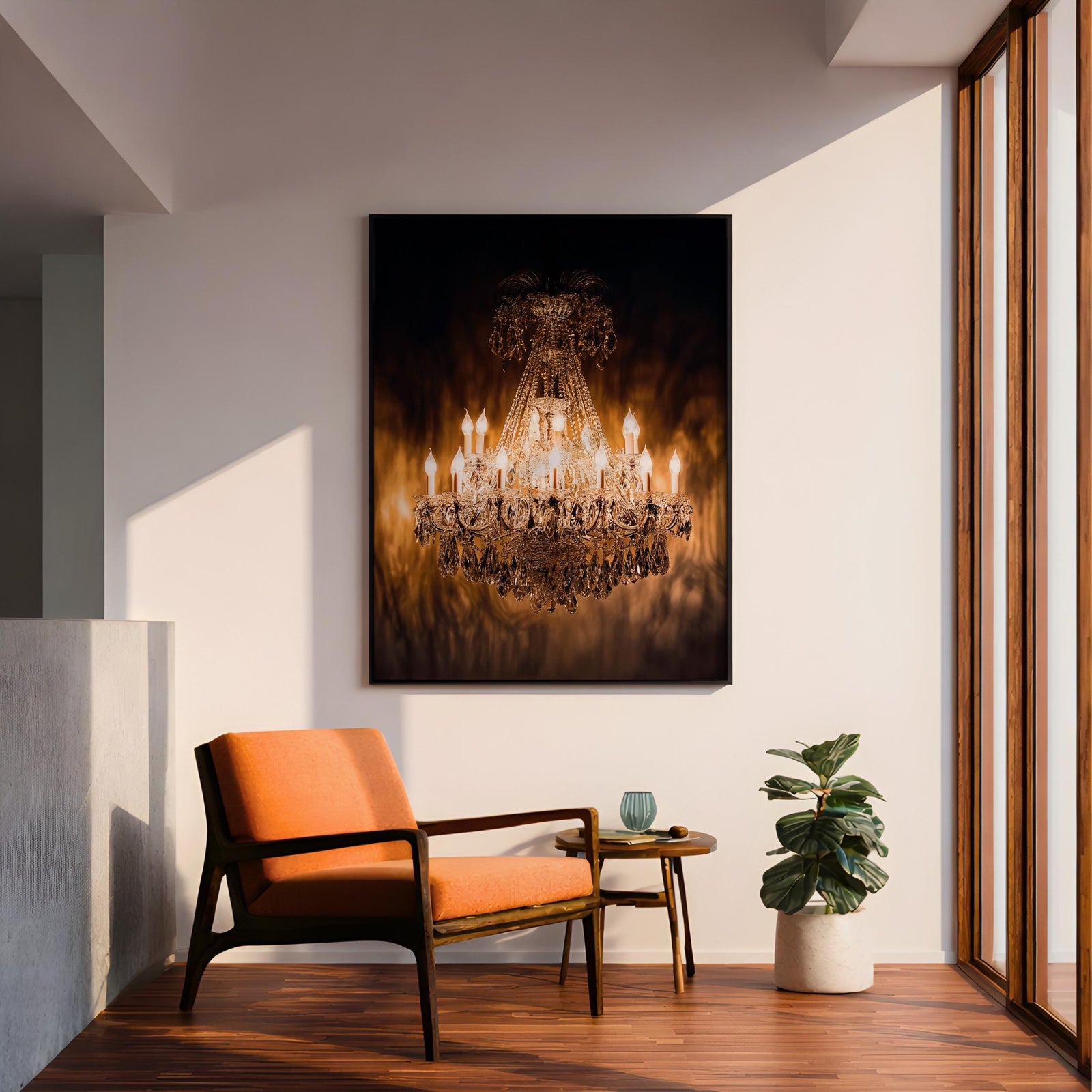 Chandelier Wall Art Crystal Lighting Framed Canvas Luxury Gold Elegant Classic Statement Wall Decor