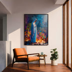 Our Lady of Lourdes Wall Art Marian Apparition Framed Canvas Colorful Candlelit Catholic Decor