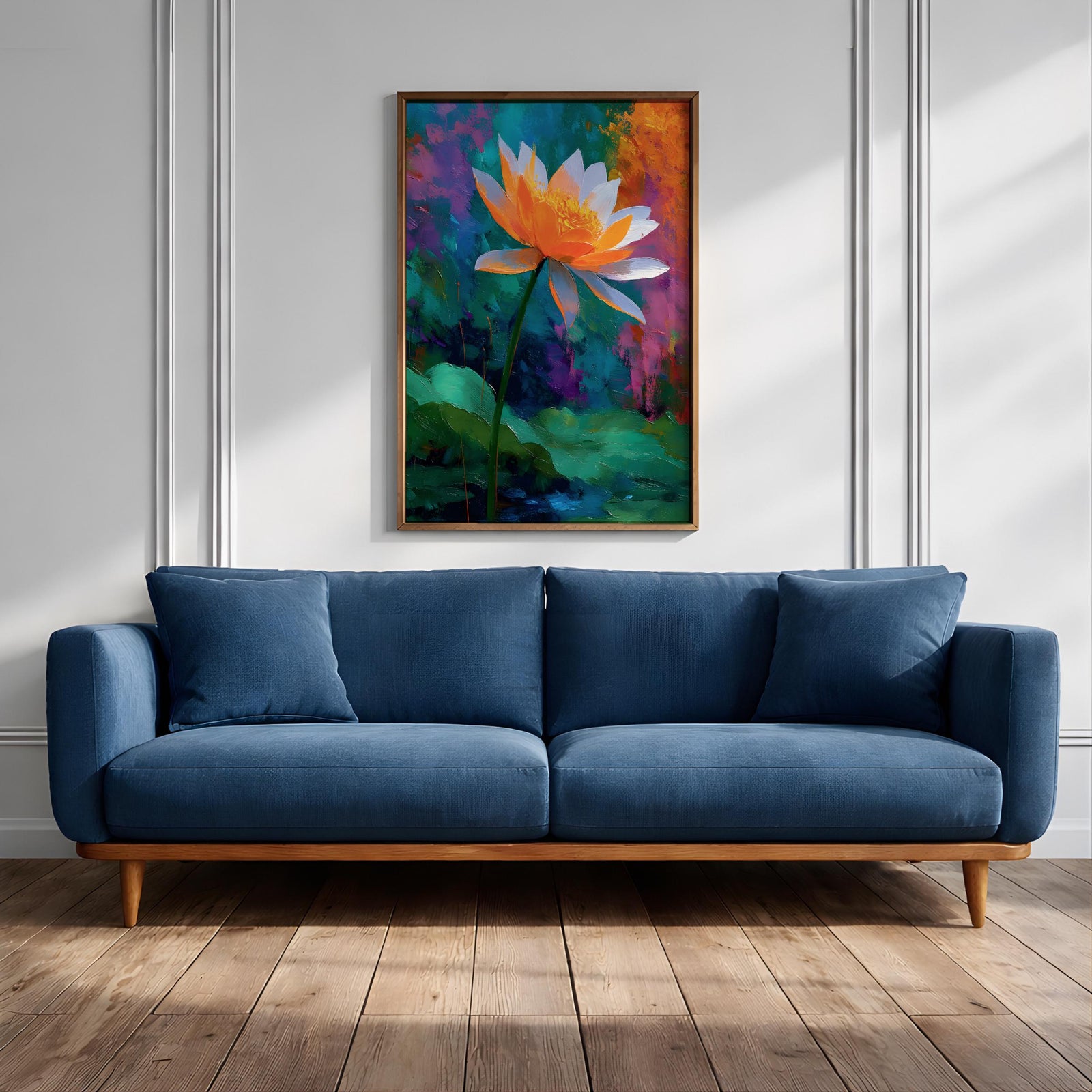 Lotus Flower Wall Art Water Lily Framed Canvas Pond Botanical Serenity Zen Spa Decor