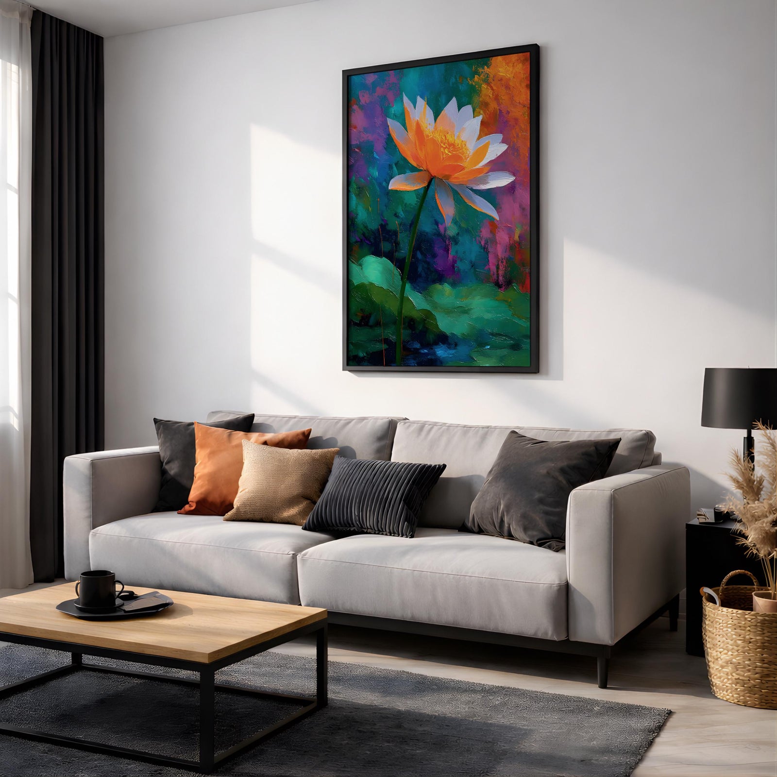 Lotus Flower Wall Art Water Lily Framed Canvas Pond Botanical Serenity Zen Spa Decor