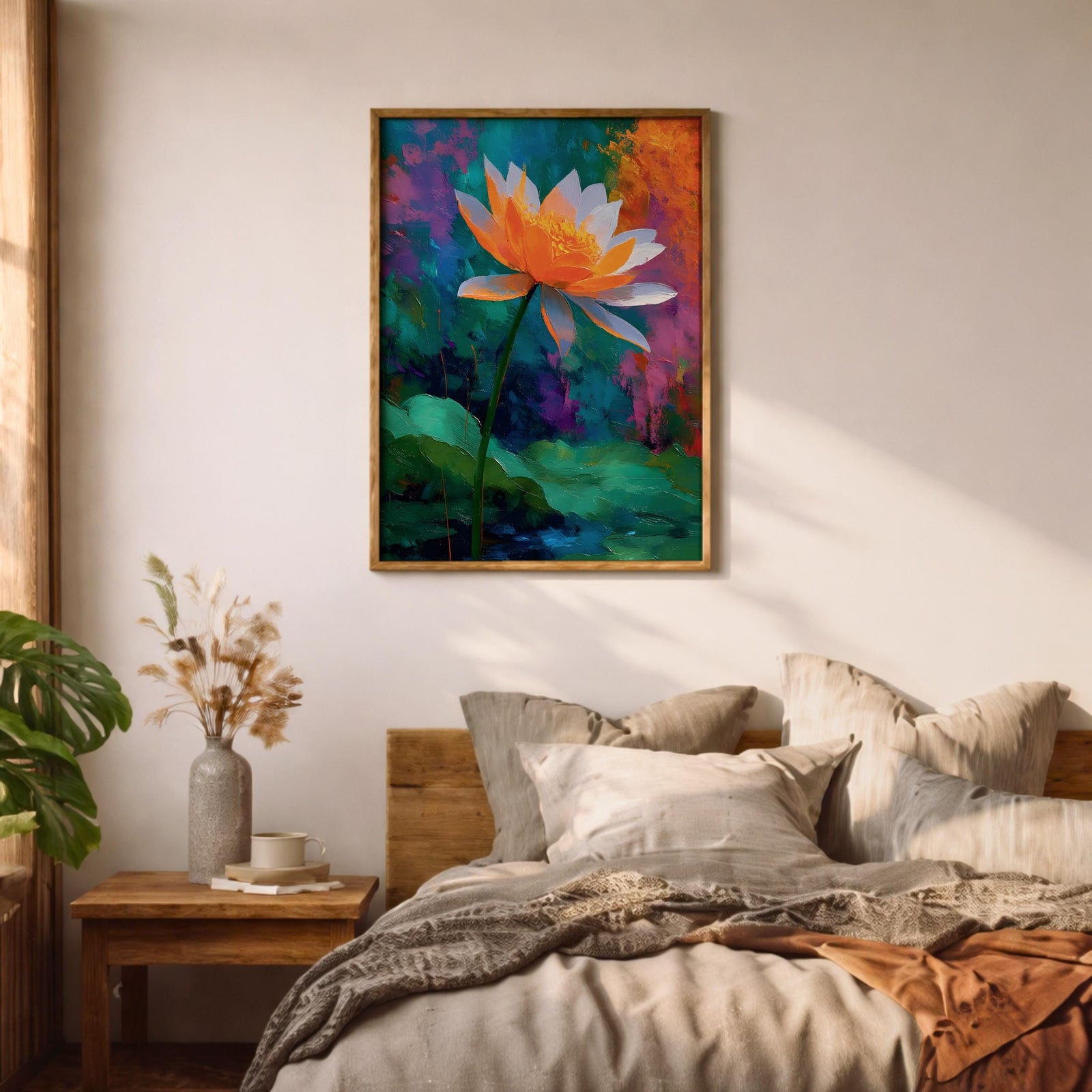 Lotus Flower Wall Art Water Lily Framed Canvas Pond Botanical Serenity Zen Spa Decor