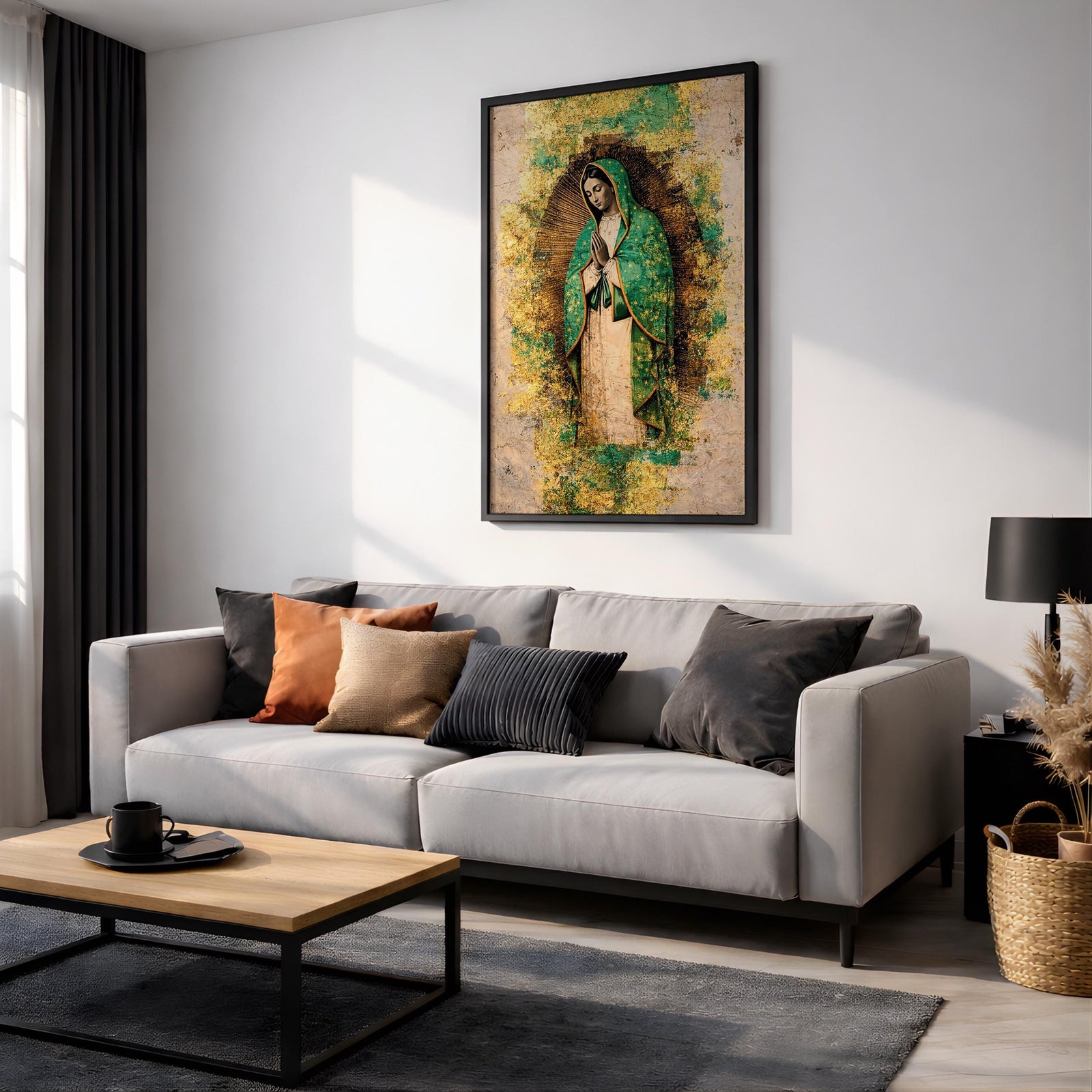Our Lady of Guadalupe Wall Art Virgencita Maria Framed Canvas Abstract Mexican Catholic Decor