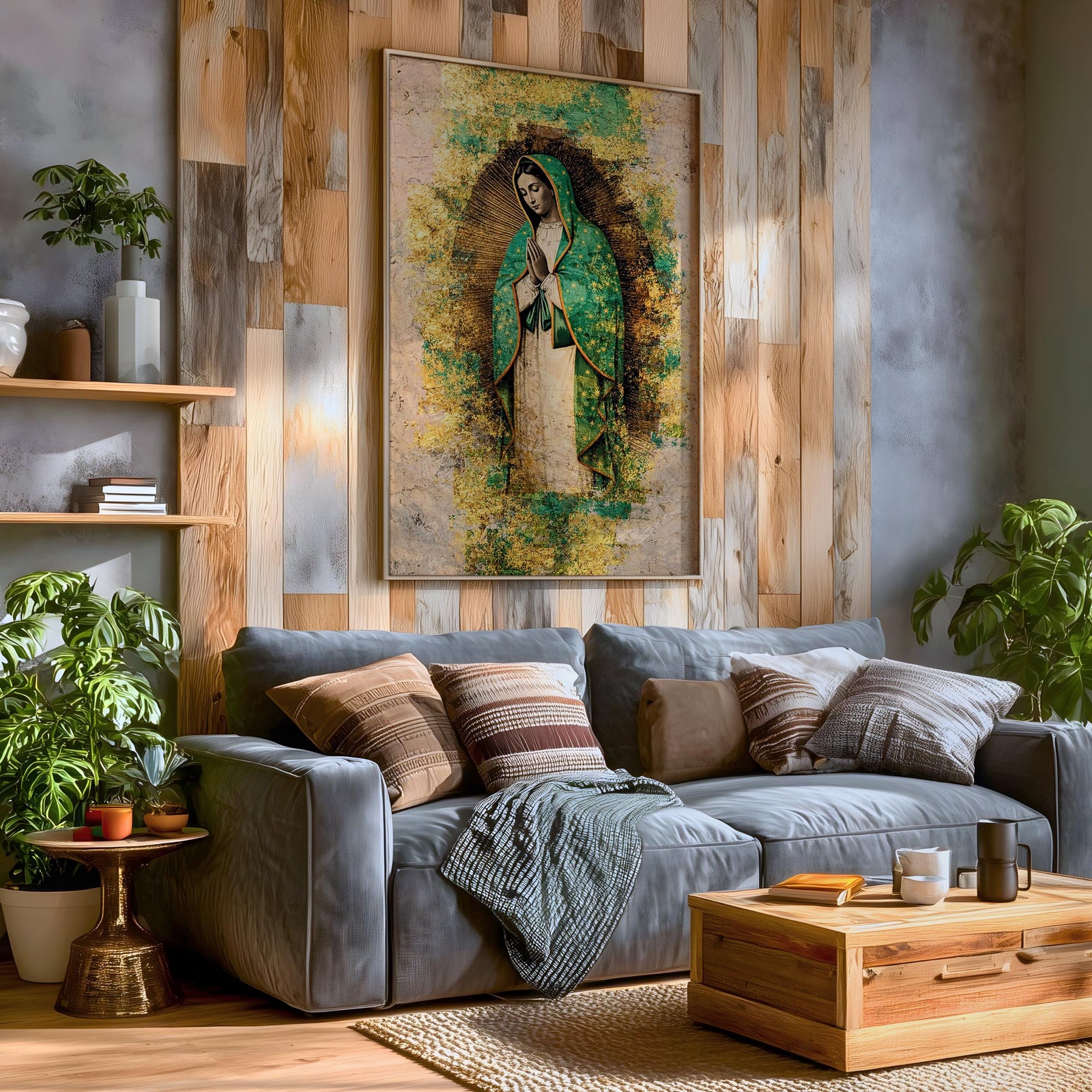 Our Lady of Guadalupe Wall Art Virgencita Maria Framed Canvas Abstract Mexican Catholic Decor