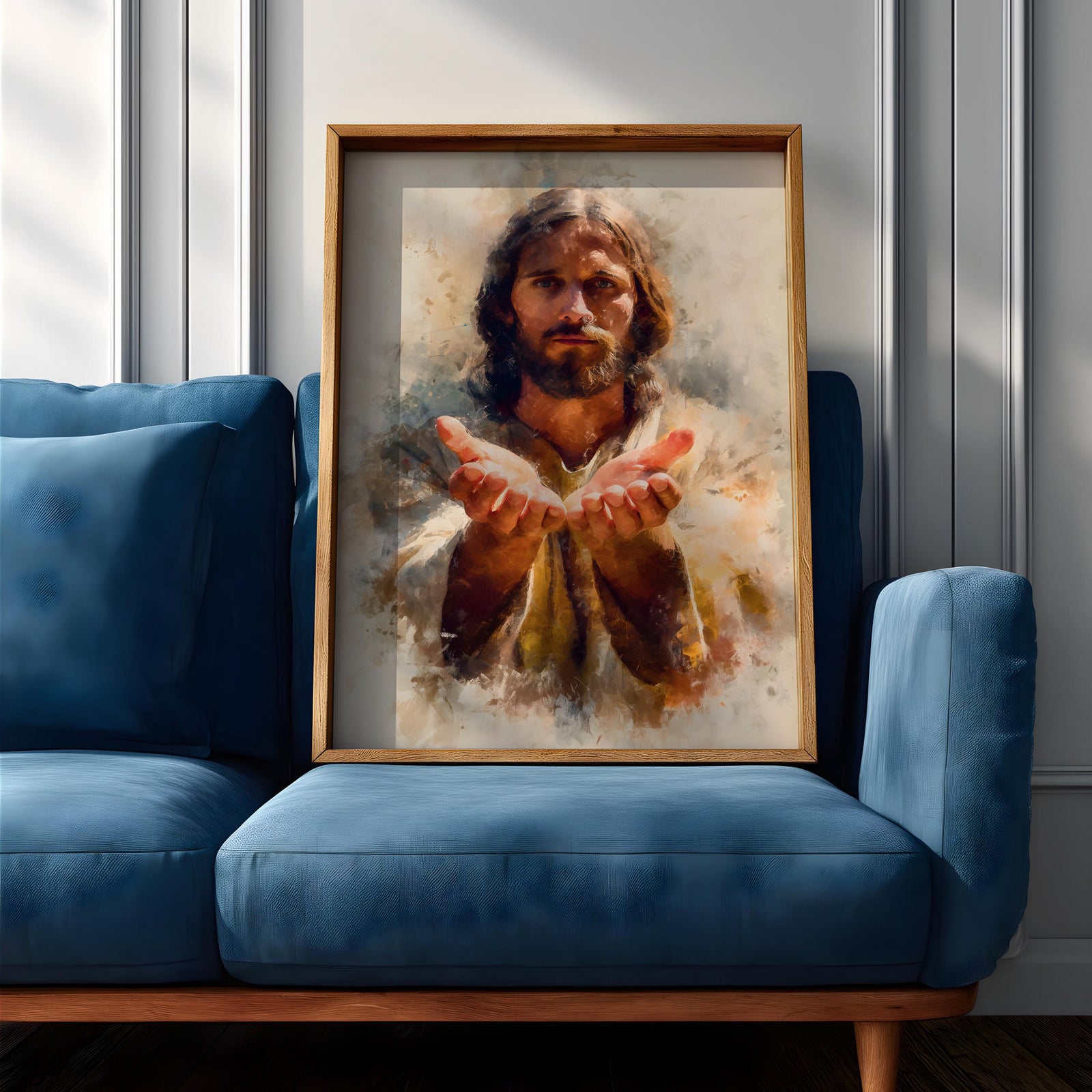Jesus Wall Art Christ The Redeemer Framed Canvas Open Hands Christian Boho Decor
