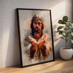 Jesus Wall Art Christ The Redeemer Framed Canvas Open Hands Christian Boho Decor