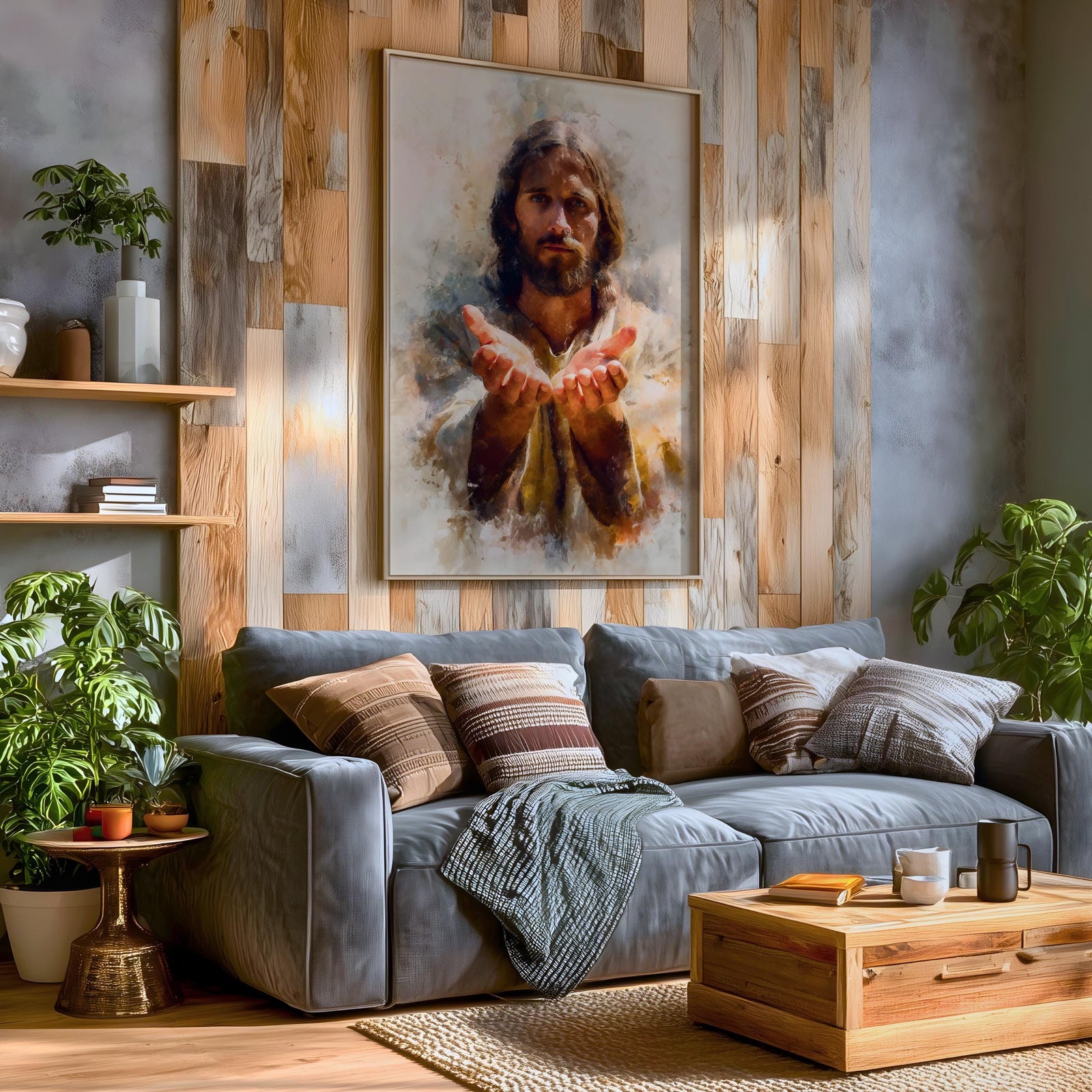 Jesus Wall Art Christ The Redeemer Framed Canvas Open Hands Christian Boho Decor