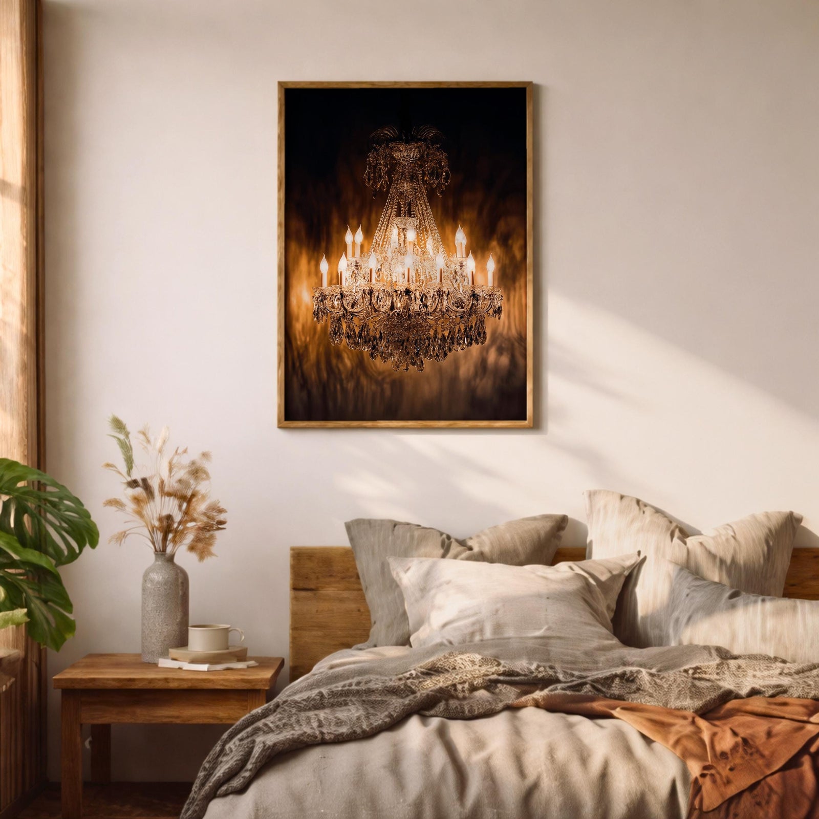 Chandelier Wall Art Crystal Lighting Framed Canvas Luxury Gold Elegant Classic Statement Wall Decor