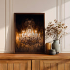 Chandelier Wall Art Crystal Lighting Framed Canvas Luxury Gold Elegant Classic Statement Wall Decor