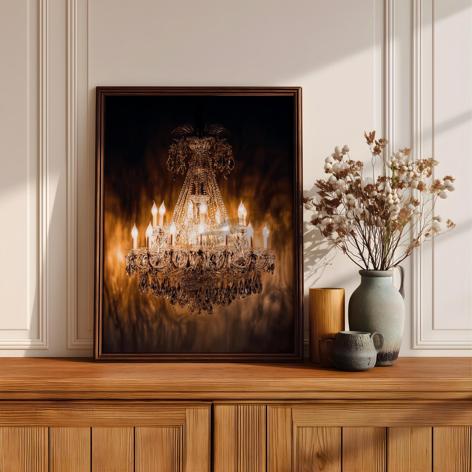 Chandelier Wall Art Crystal Lighting Framed Canvas Luxury Gold Elegant Classic Statement Wall Decor