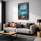 Lake Como Window Wall Art Italian Lakeside View Framed Canvas Mountain Landscape Bedroom Decor