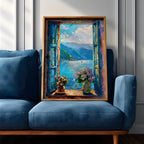 Lake Como Window Wall Art Italian Lakeside View Framed Canvas Mountain Landscape Bedroom Decor