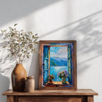 Lake Como Window Wall Art Italian Lakeside View Framed Canvas Mountain Landscape Bedroom Decor