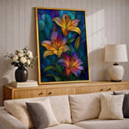 Lilies Wall Art Lily Flower Framed Canvas Stained Glass Mosaic Botanical Home Decor