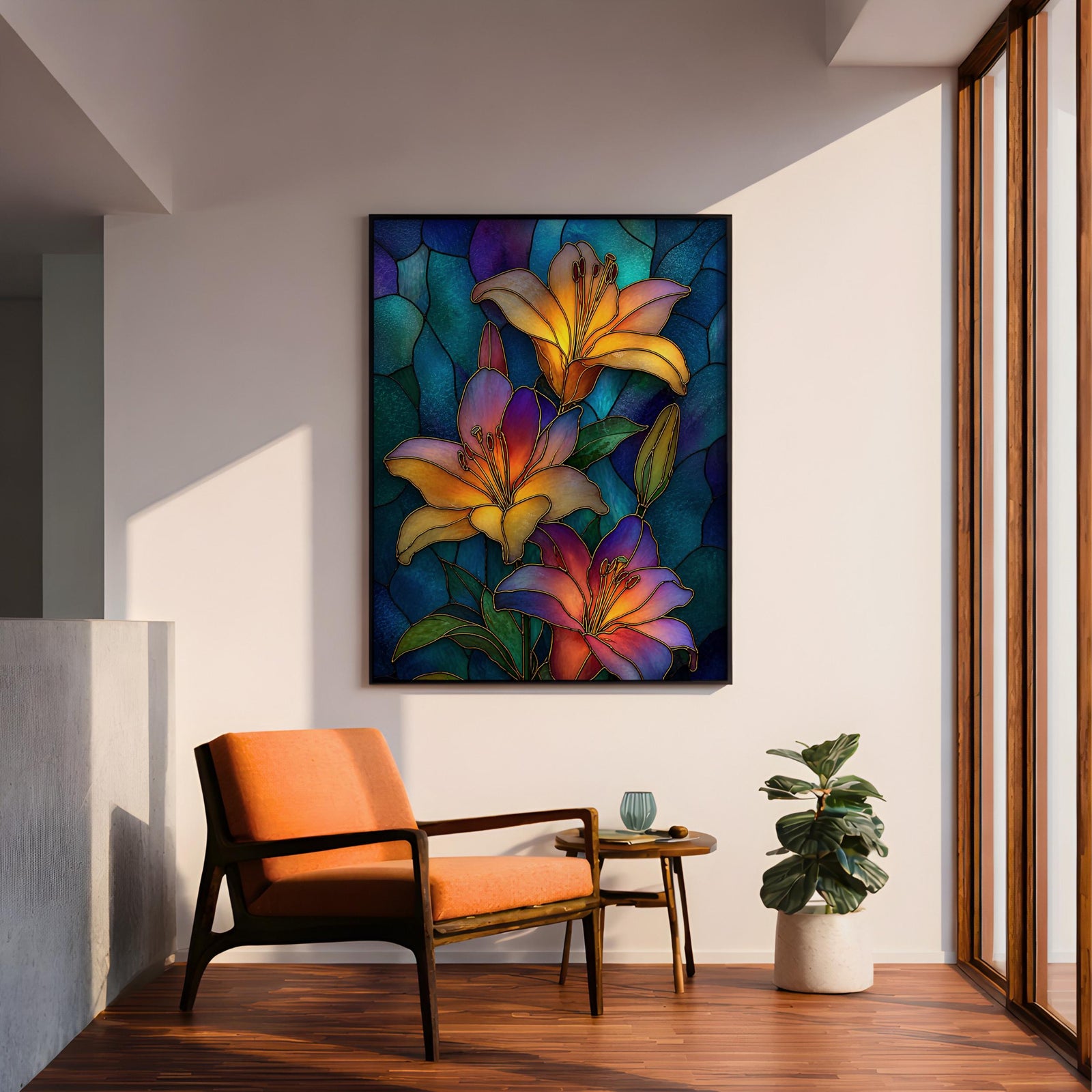 Lilies Wall Art Lily Flower Framed Canvas Stained Glass Mosaic Botanical Home Decor