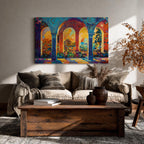 Moroccan Courtyard Wall Art Riad Framed Canvas Islamic Architecture Oriental Boho Living Room Decor