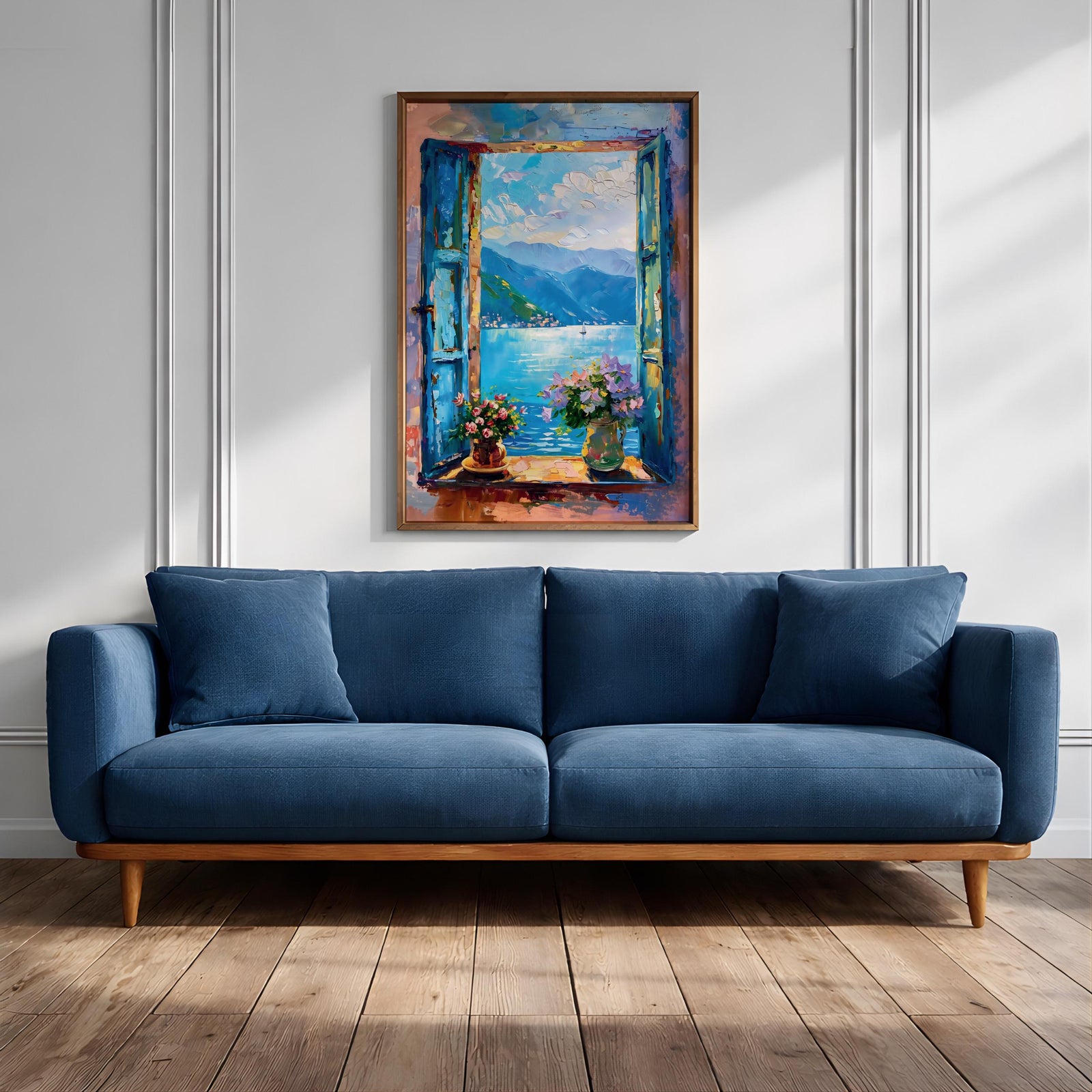Lake Como Window Wall Art Italian Lakeside View Framed Canvas Mountain Landscape Bedroom Decor