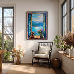 Lake Como Window Wall Art Italian Lakeside View Framed Canvas Mountain Landscape Bedroom Decor