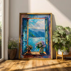 Lake Como Window Wall Art Italian Lakeside View Framed Canvas Mountain Landscape Bedroom Decor
