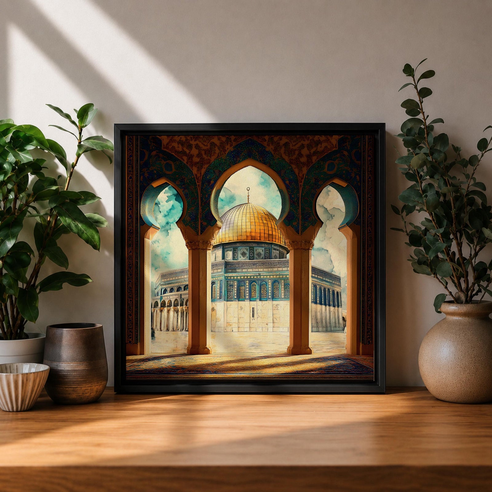 Masjid Al Aqsa Wall Art Arch View Framed Canvas Jerusalem Islamic Mosque Home Decor