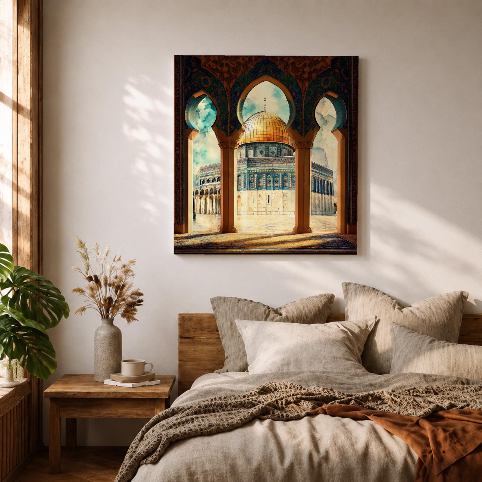 Masjid Al Aqsa Wall Art Arch View Framed Canvas Jerusalem Islamic Mosque Home Decor