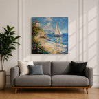 Sailboat Seascape Wall Art Coastal Nautical Framed Canvas Ocean Landscape Beach House Decor