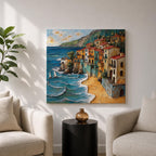 Mediterranean Coastal Village Wall Art Seaside Town Framed Canvas Beach Landscape Living Room Decor