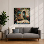 Mediterranean Courtyard Wall Art Italian Patio Framed Canvas Floral Garden Rustic Home Decor