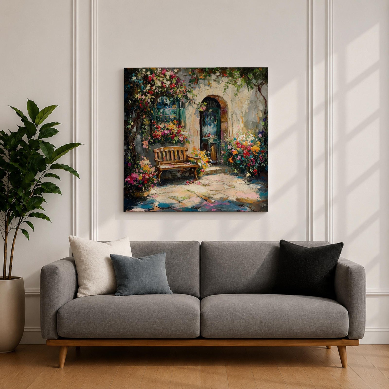 Mediterranean Courtyard Wall Art Italian Patio Framed Canvas Floral Garden Rustic Home Decor
