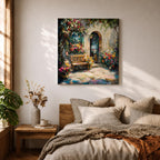 Mediterranean Courtyard Wall Art Italian Patio Framed Canvas Floral Garden Rustic Home Decor