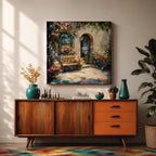 Mediterranean Courtyard Wall Art Italian Patio Framed Canvas Floral Garden Rustic Home Decor