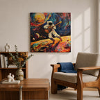 Astronaut Wall Art Space Guitarist Framed Canvas Guitar Player Impasto Music Studio Decor