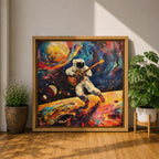 Astronaut Wall Art Space Guitarist Framed Canvas Guitar Player Impasto Music Studio Decor