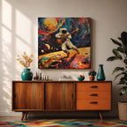 Astronaut Wall Art Space Guitarist Framed Canvas Guitar Player Impasto Music Studio Decor