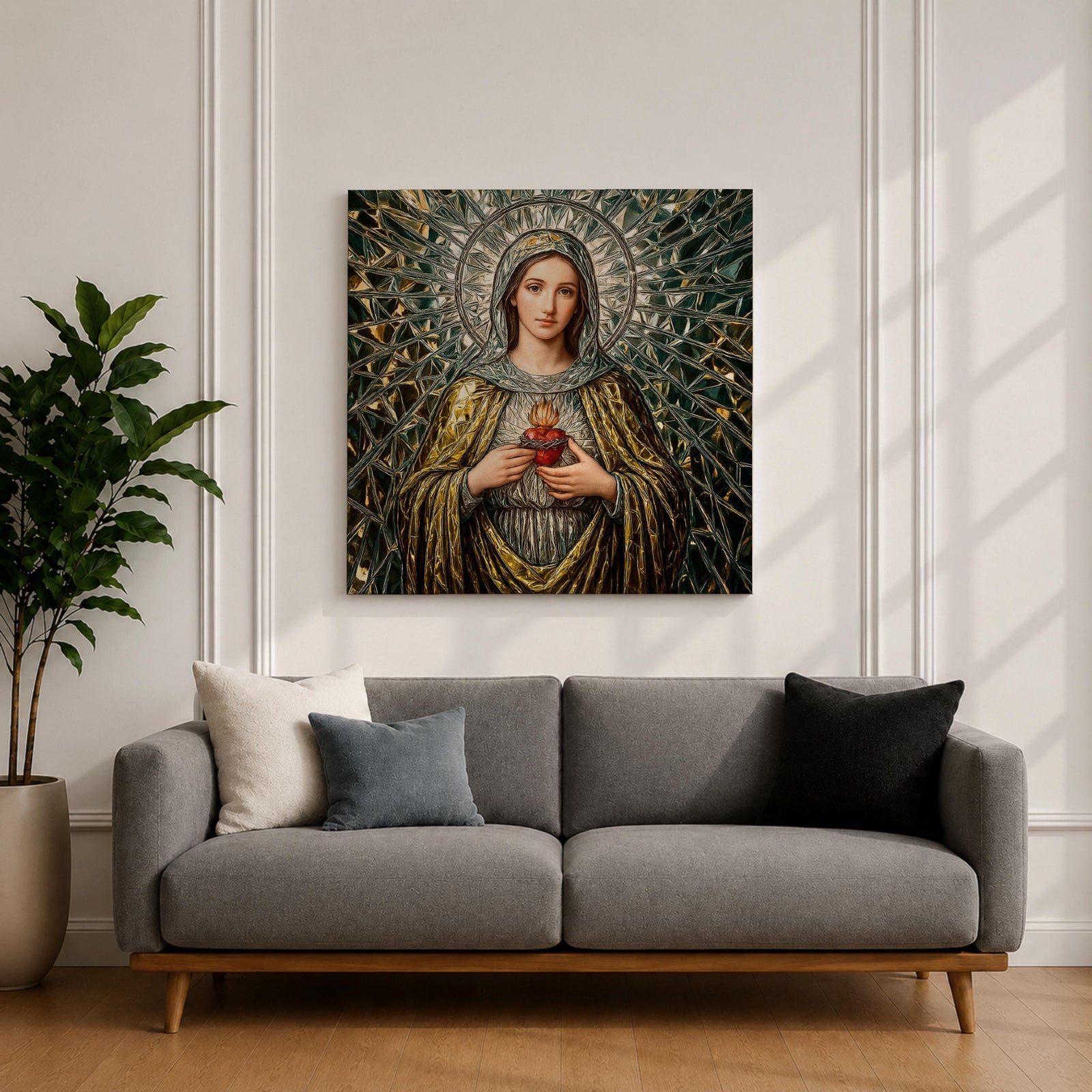 Immaculate Heart of Mary Wall Art Blessed Mother Framed Canvas Mosaic Catholic Home Decor