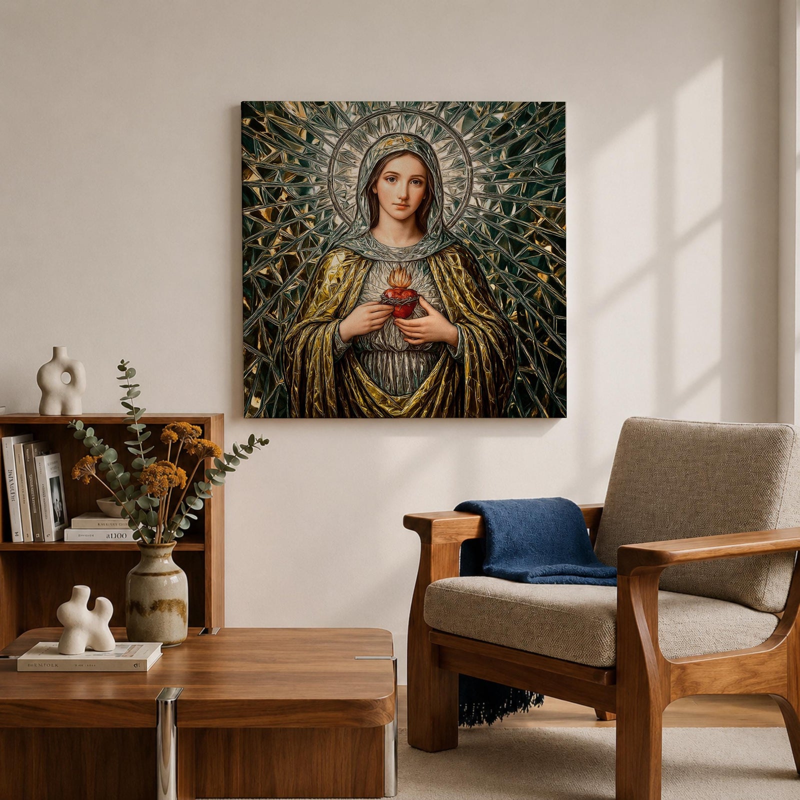 Immaculate Heart of Mary Wall Art Blessed Mother Framed Canvas Mosaic Catholic Home Decor