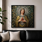 Immaculate Heart of Mary Wall Art Blessed Mother Framed Canvas Mosaic Catholic Home Decor