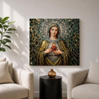 Immaculate Heart of Mary Wall Art Blessed Mother Framed Canvas Mosaic Catholic Home Decor