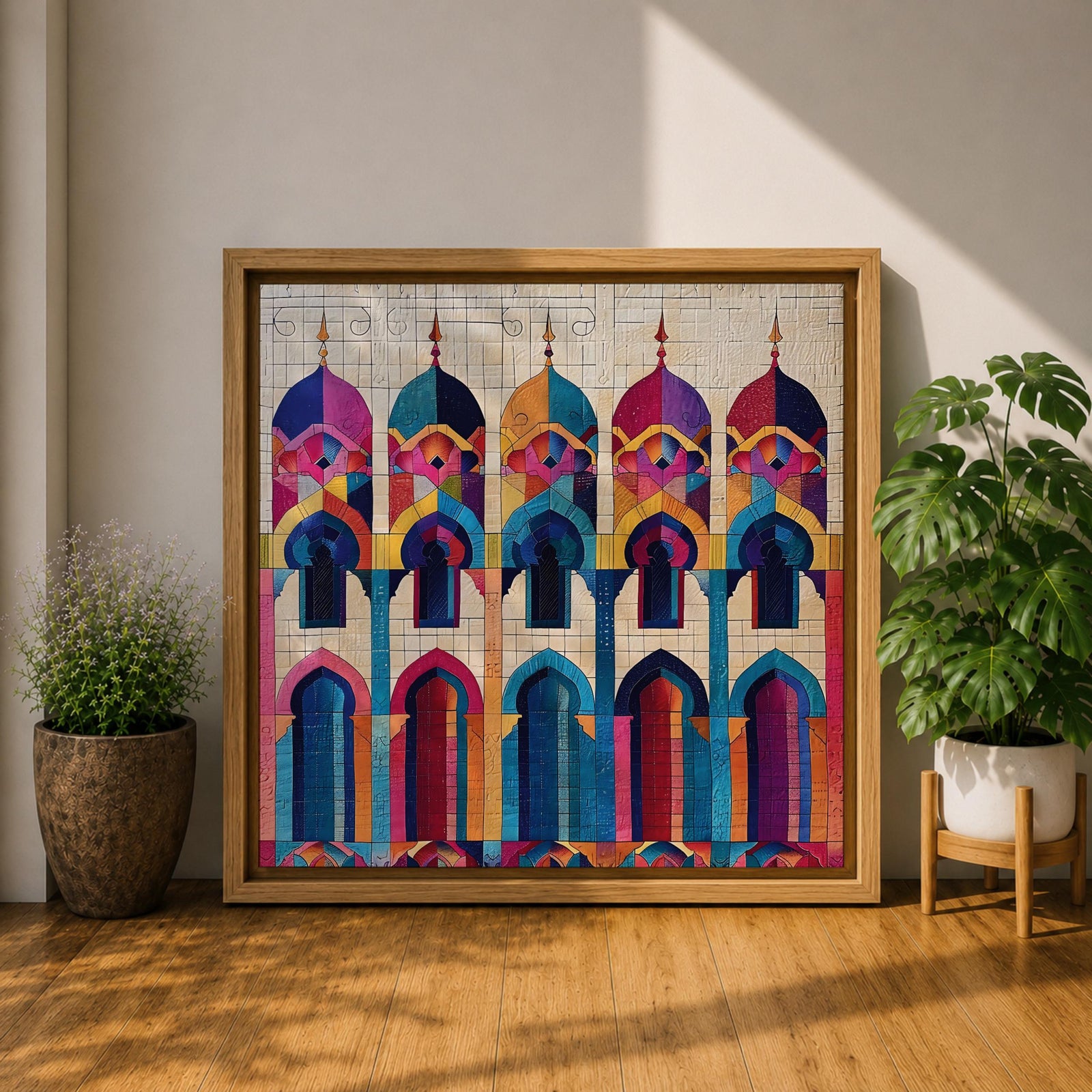 Islamic Mosaic Wall Art Mosque Arches Framed Canvas Arabic Geometric Modern Muslim Home Decor