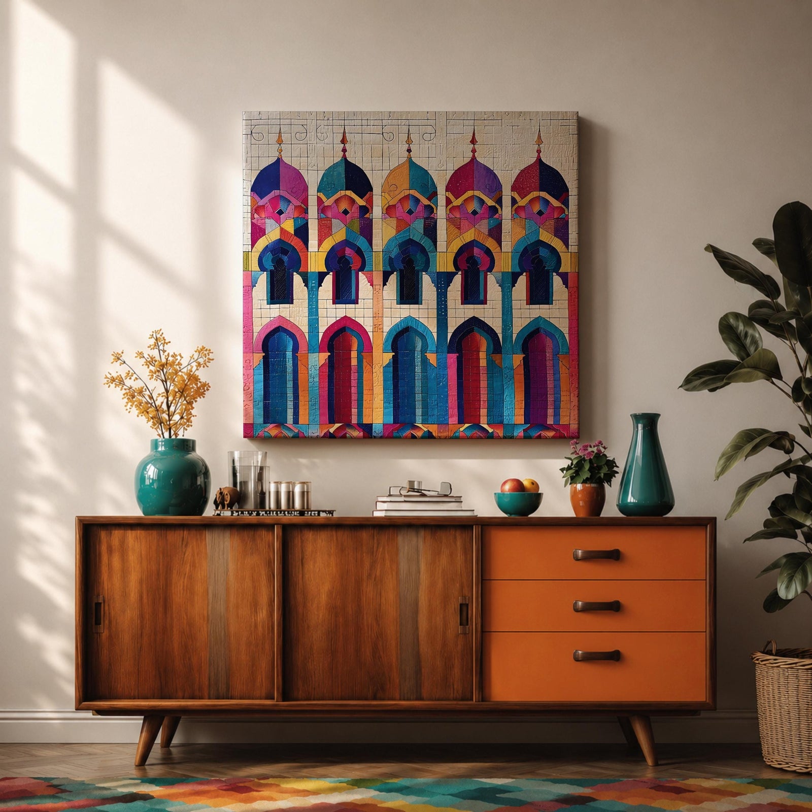 Islamic Mosaic Wall Art Mosque Arches Framed Canvas Arabic Geometric Modern Muslim Home Decor